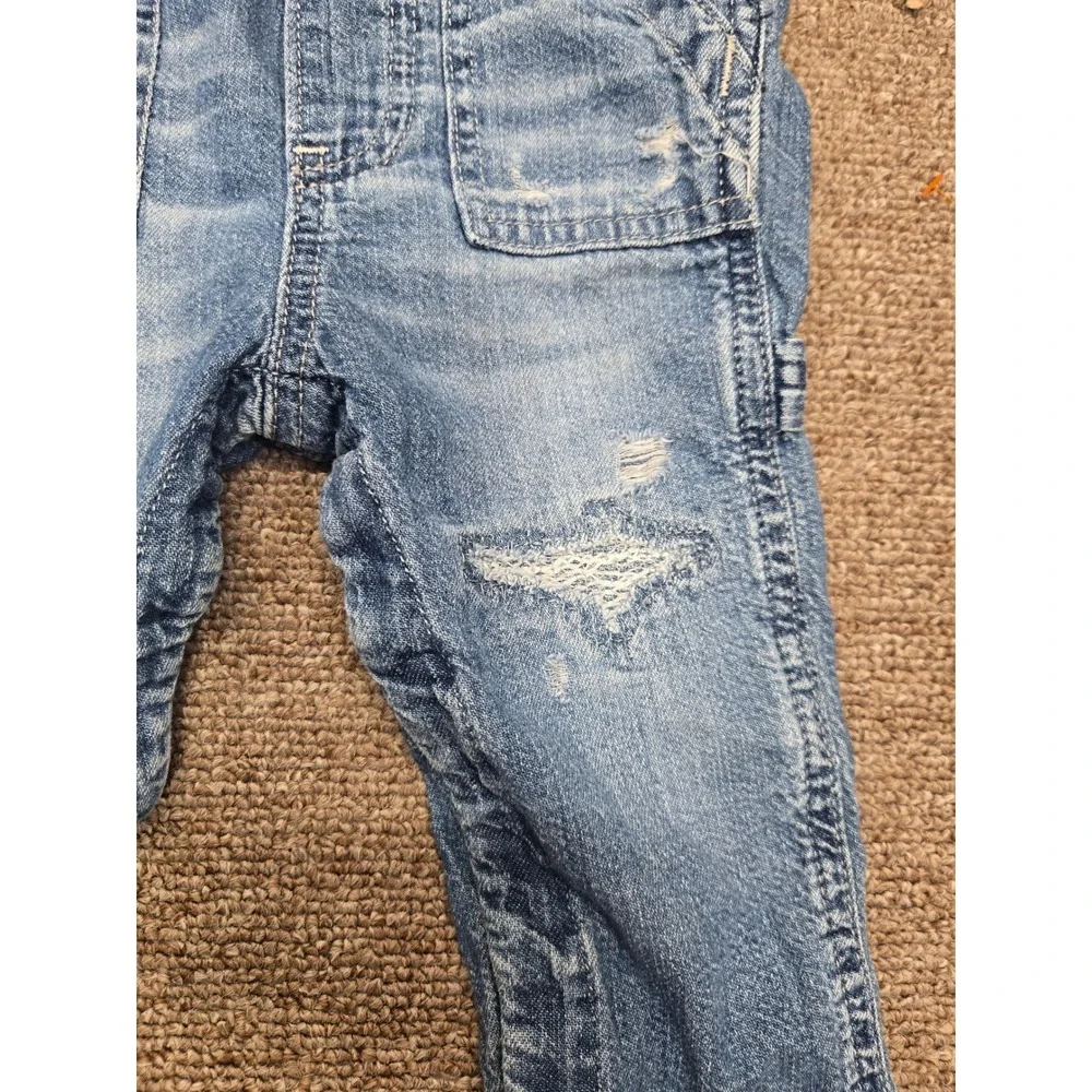 Baby Gap Denim Overalls 6-12 Months Blue Distressed Carpenter Jeans Kids Western